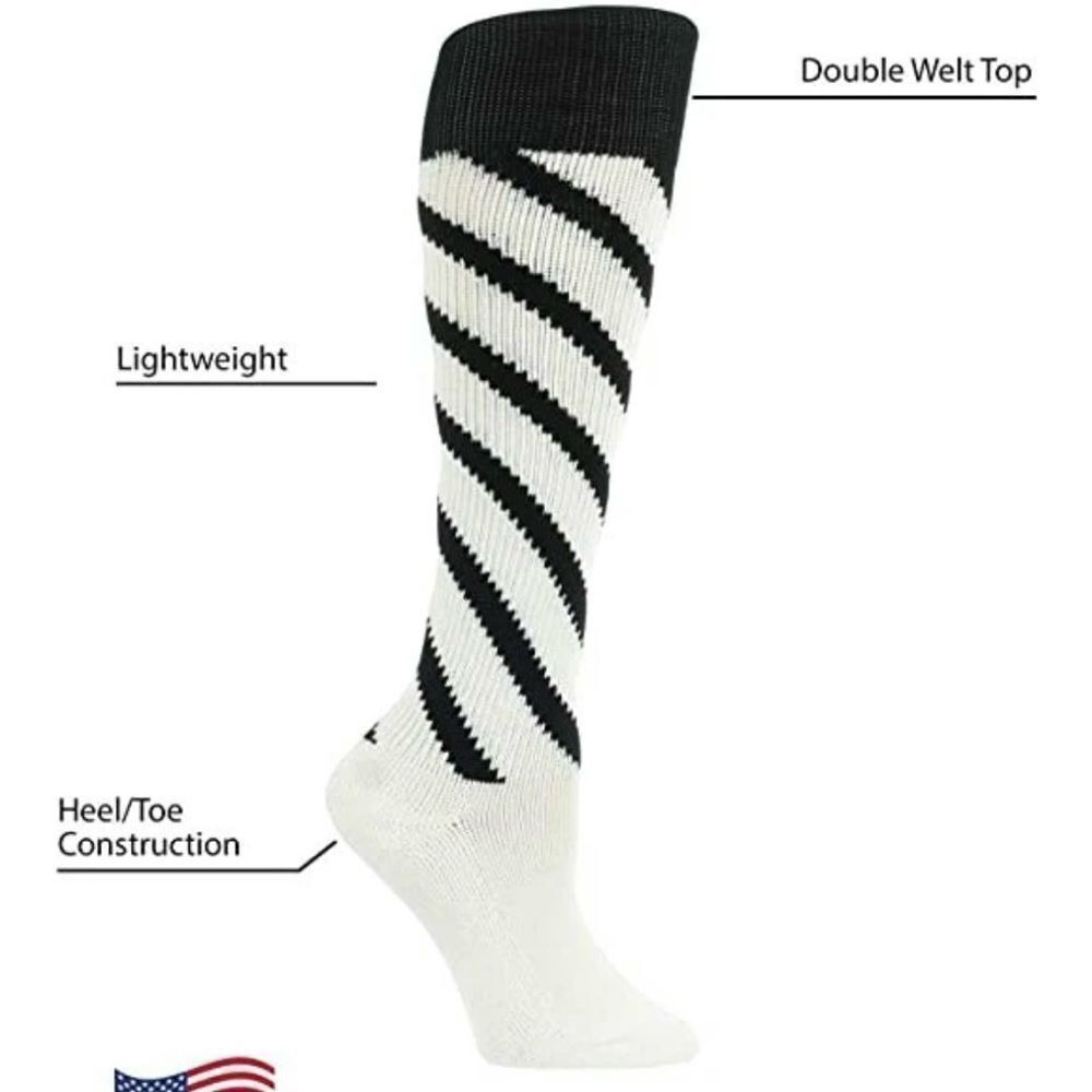 TCK TWIN CITY KNITTING Black White Stripe Candy Stripes Euro Soccer Socks S NWT
